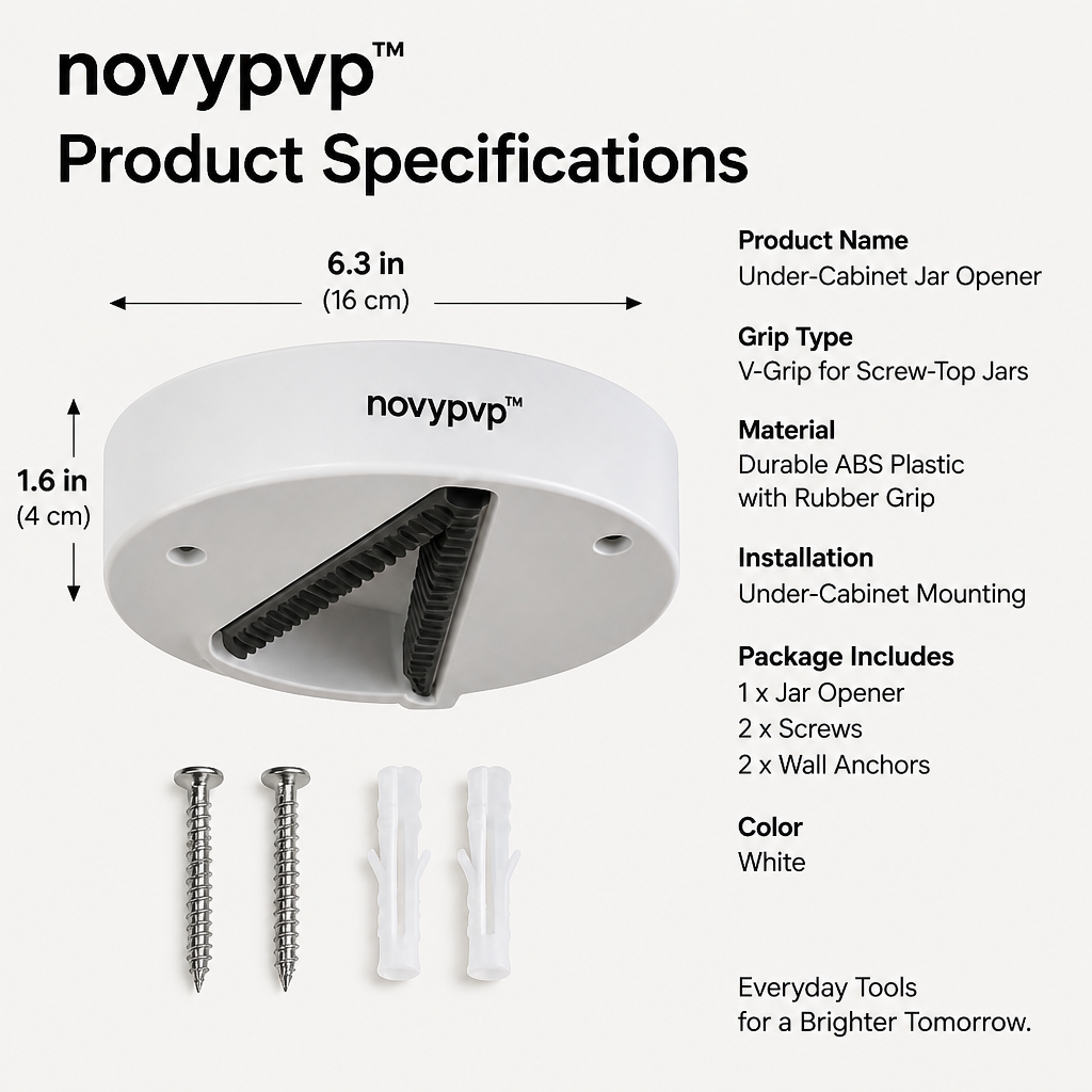 novypvp™ Under-Cabinet Jar Opener, V-Grip Mounted Lid Opener for Screw-Top Jars with Installation Hardware