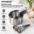 novypvp™ Stainless Steel Measuring Cups and Spoons Set, 12-Piece Nesting Baking Measure Kit with Leveling Bar