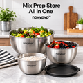 novypvp™ Nesting Mixing Bowl Set with Lids, 1.5-, 3- and 5-Quart Stainless Steel Prep Bowls