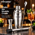 novypvp™ Stainless Steel Cocktail Shaker Set, 24-Fl-Oz Cobbler Shaker with Jigger, Bar Spoon and Muddler
