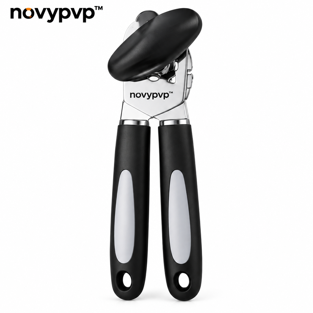 novypvp™ Manual Can Opener, Side-Cutting Kitchen Tin Opener with Large Turning Knob and Soft-Touch Handles