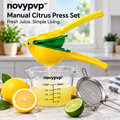 novypvp™ Manual Citrus Press Set, Handheld Lemon and Lime Squeezer with Fine-Mesh Strainer and Measuring Catch Cup