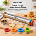 novypvp™ Adjustable Stainless Steel Rolling Pin, 17-Inch Dough Roller with Four Thickness Ring Pairs