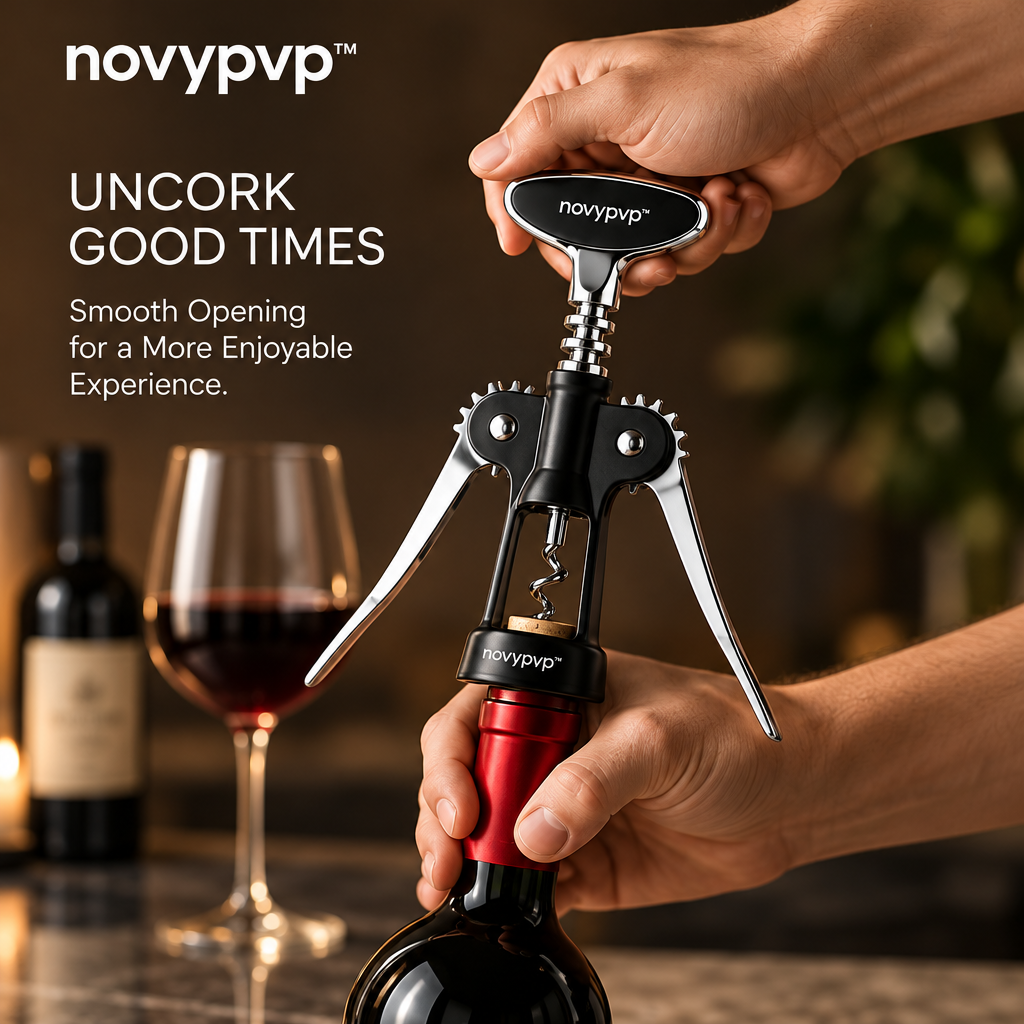 novypvp™ Winged Corkscrew and Bottle Opener Set, Manual Wine Opener with Foil Cutter and Two Bottle Stoppers