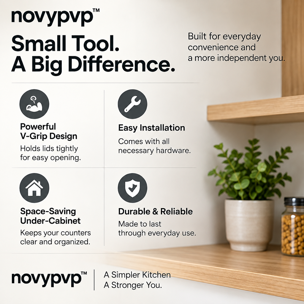novypvp™ Under-Cabinet Jar Opener, V-Grip Mounted Lid Opener for Screw-Top Jars with Installation Hardware